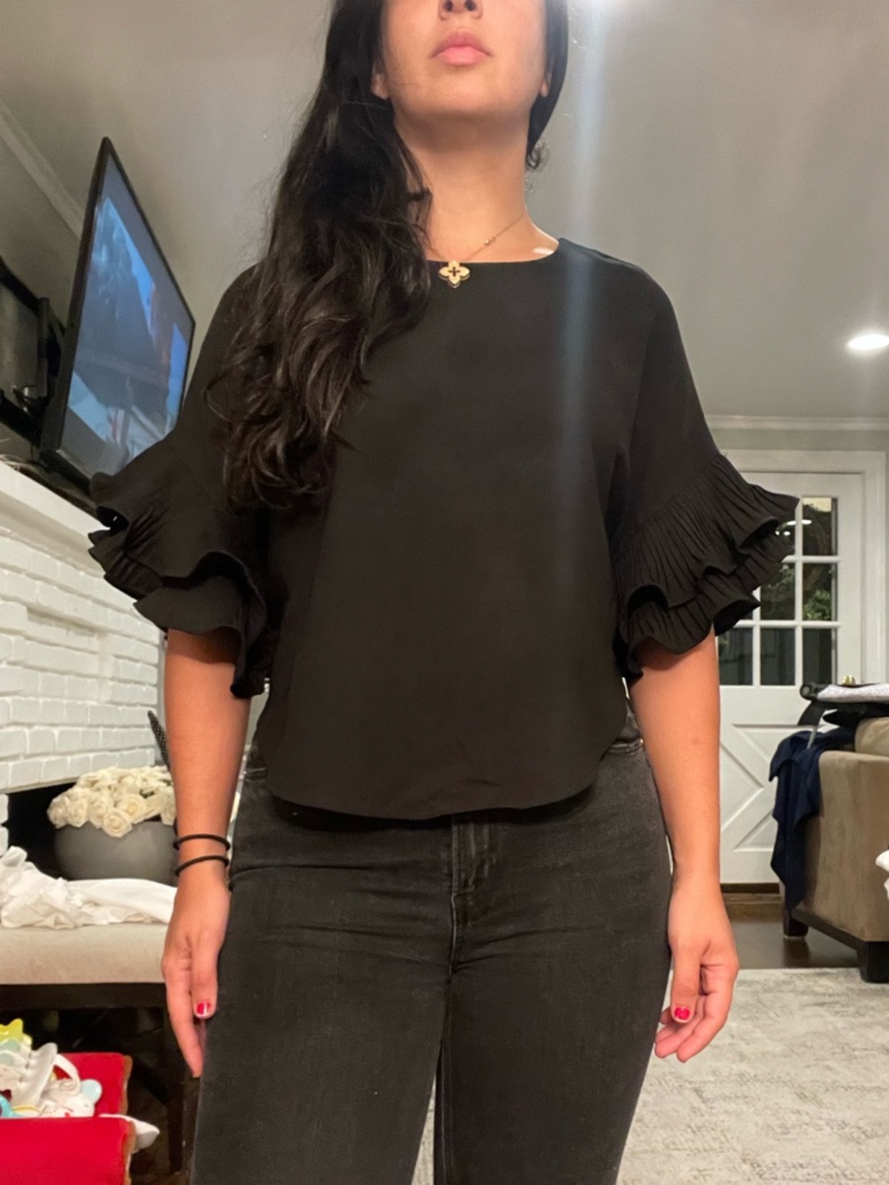 Women’s Black Ruffle Sleeve Blouse